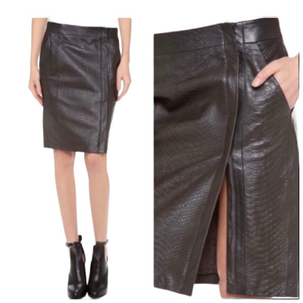 Vince Python Embossed Genuine Leather Pencil Skirt